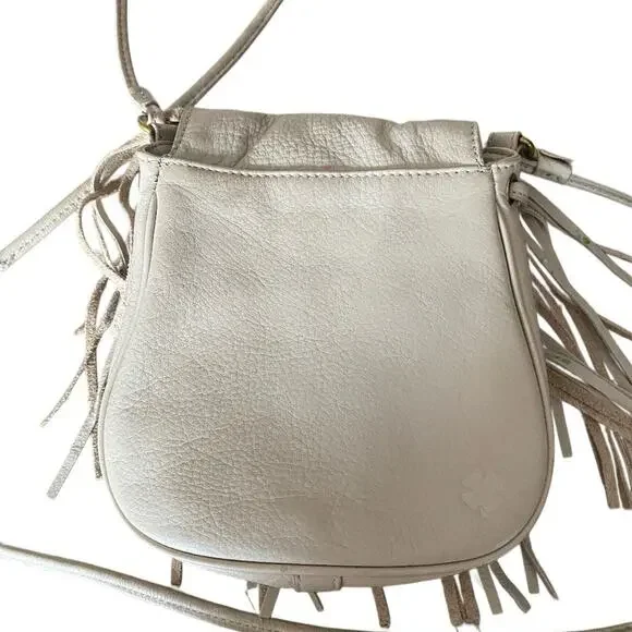 Lucky Brand Tan Taupe Leather Gold Studded Small Crossbody Fringe Purse - Picture 3 of 6